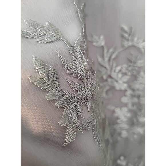 Lauren Ralph Lauren Evening Gown 12 Silver Gray Embroidered Mesh V-Neck Y2K NWT - Picture 12 of 16